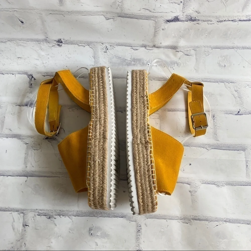 ASOS Mustard yellow strappy suede leather platform espadrille Jacoba size 7